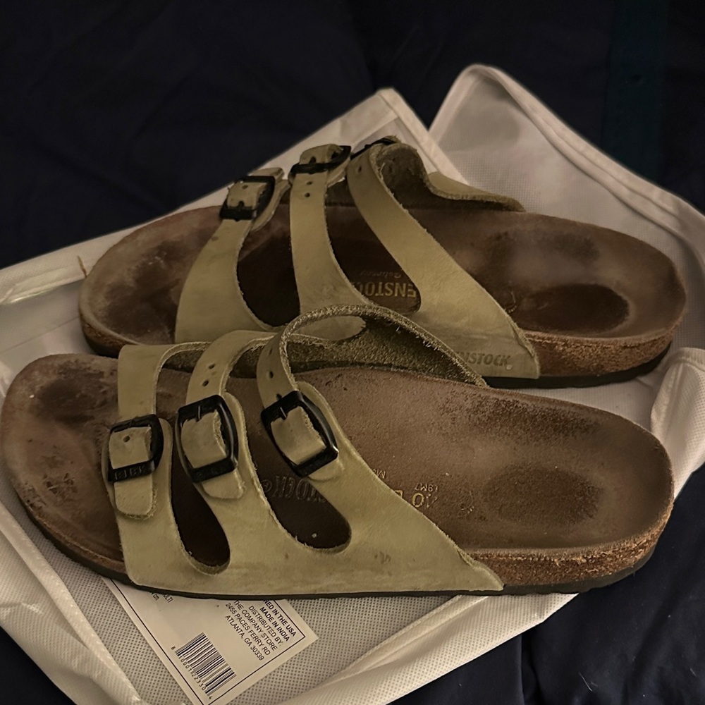 Birkenstock Triple Strap Sandals in Olive Green with Black Buckles